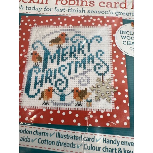 Christmas Rockin Robins Card Kit With Wooden Charm For Festive Cross Stitching - Picture 2 of 5